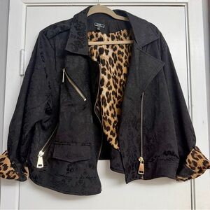 Lisa International Black Jacket with Leopard Lining